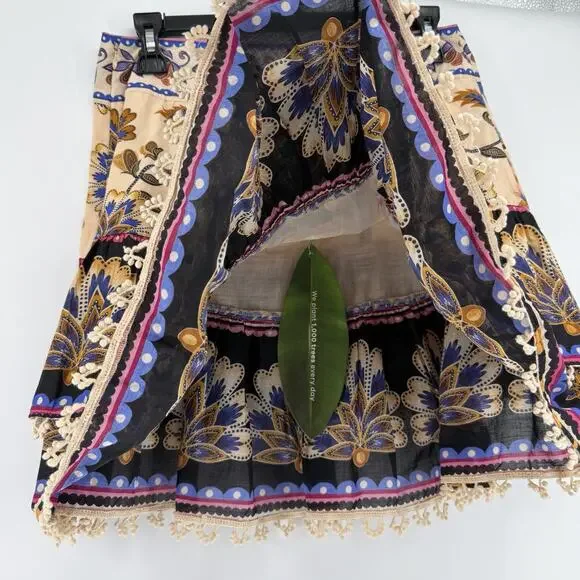 NEW Farm Rio Ainika Floral Tiered Mini Skirt Cream Women Medium Side Zipper - Picture 5 of 7